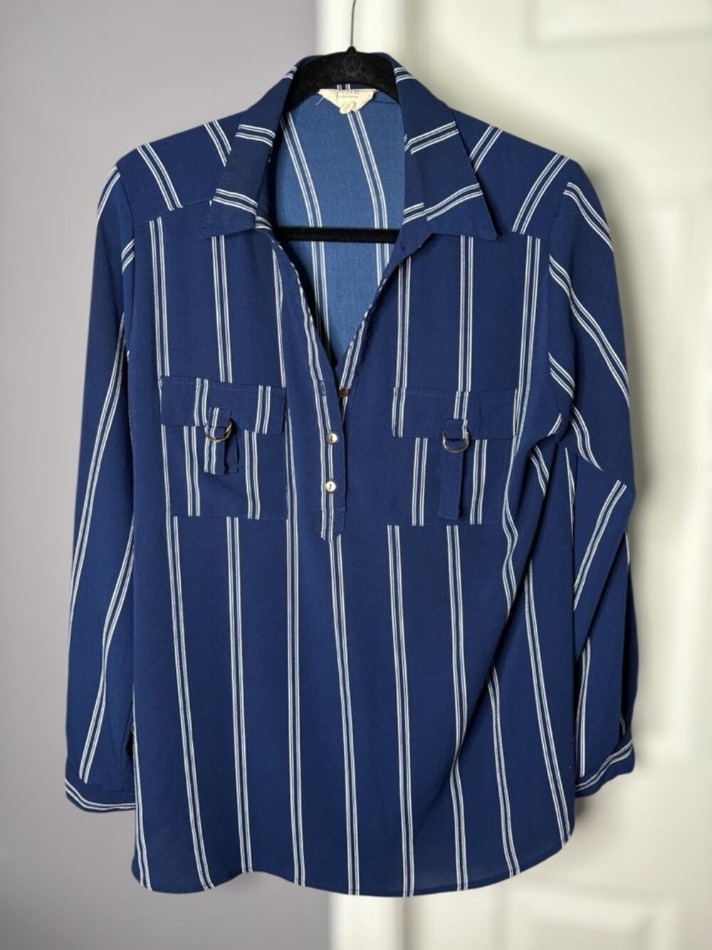Perch by Blu Pepper Blue White Striped Tunic Blouse 1XL